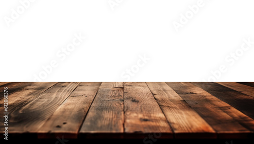 a front view of a dark brown, empty wooden table with transparent background, serving as a blank wood table mockup, Ai generative 