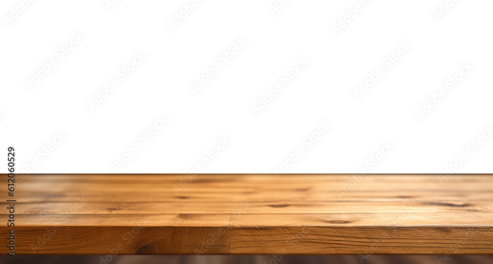 a front view of a dark brown, empty wooden table with transparent background, serving as a blank wood table mockup, Ai generative
