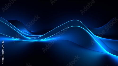 3d render, abstract simple background with glowing wavy line illuminated with blue neon light. Futuristic minimal wallpaper, Generative AI