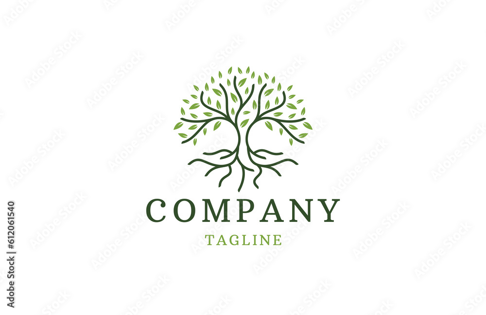 Natural tree flower green color logo icon design template
