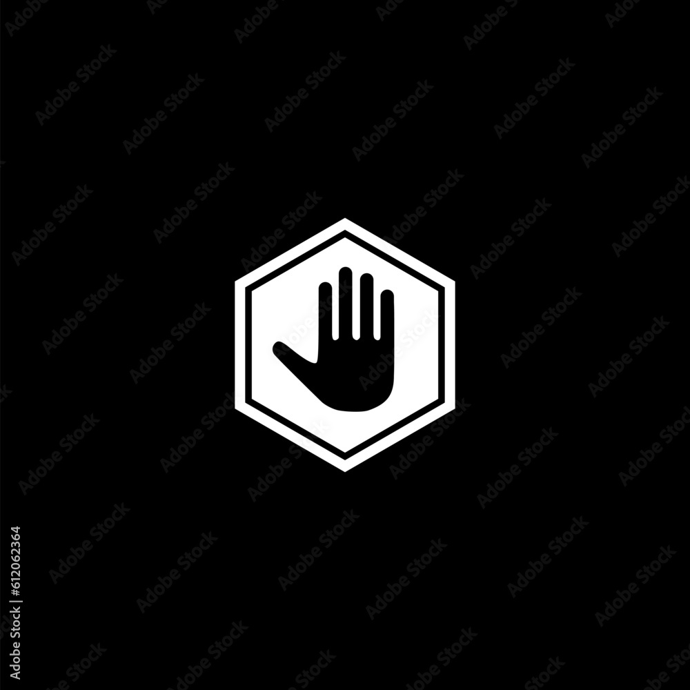 Obraz premium Hand stop symbol, gesture of prohibition icon isolated on black background