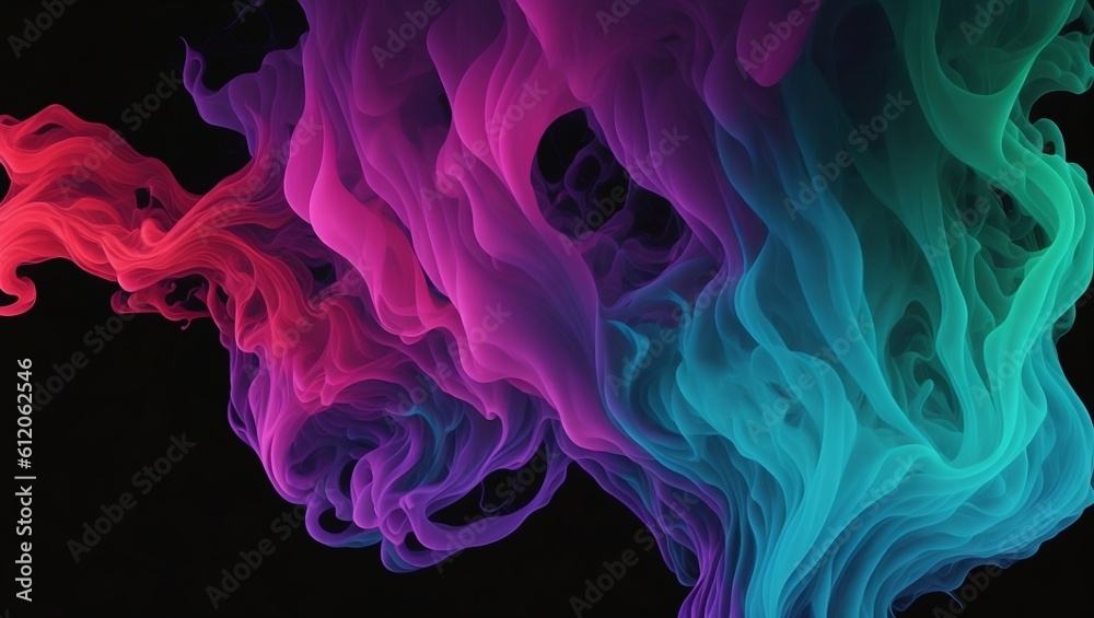 Colorful abstract smoke explosion on black background. Generative AI