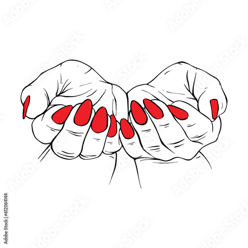 Long red nails hand drawn gesture sketch vector illustration line art