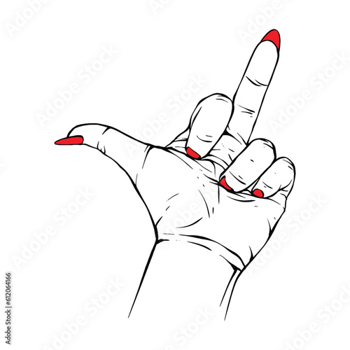 Long red nails hand drawn gesture sketch vector illustration line art