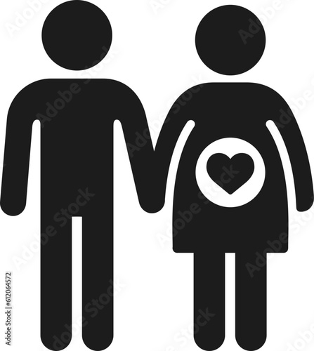 Man and pregnant woman holding hands, expecting couple icon.