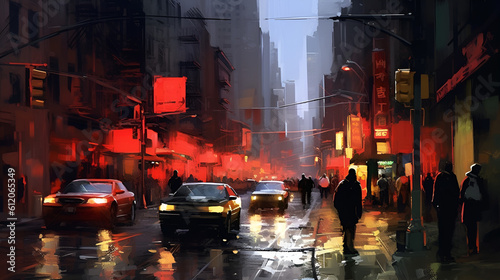 The vibrancy and energy of a bustling city street  capturing the diverse characters  architectural details  and dynamic atmosphere that define urban life  generative ai 