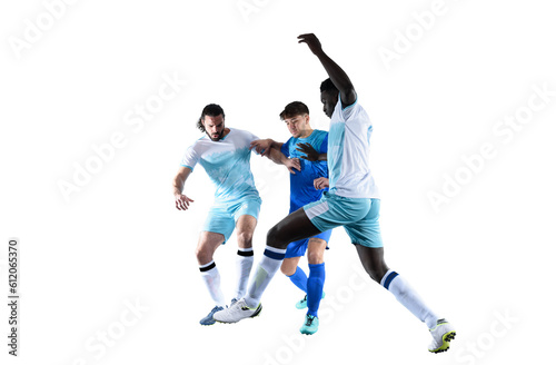 Football player plays with soccerball in a match
