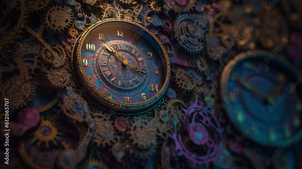 background with antique clock in a surrealistic theme with Generative AI