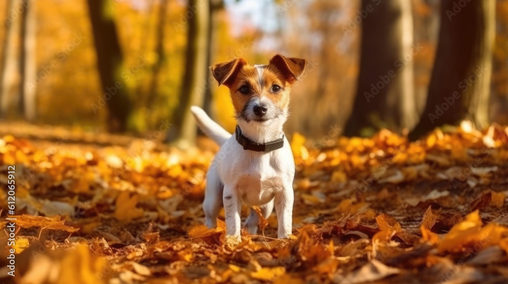 jack russell terrier in autumn park jack russell terrier in autumn park