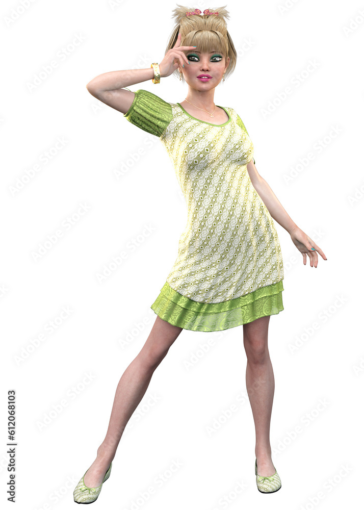 Fototapeta premium 3D Cartoon girl in green dress
