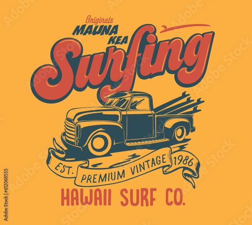 surf car drawing for t-shirt printing