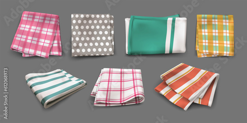 Foto Table cloth, kitchen napkins with colorful geometric prints
