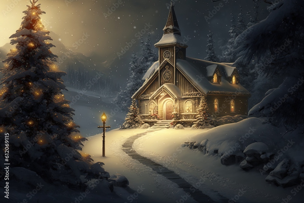 A Christmas background with a snowy atmosphere generated by AI