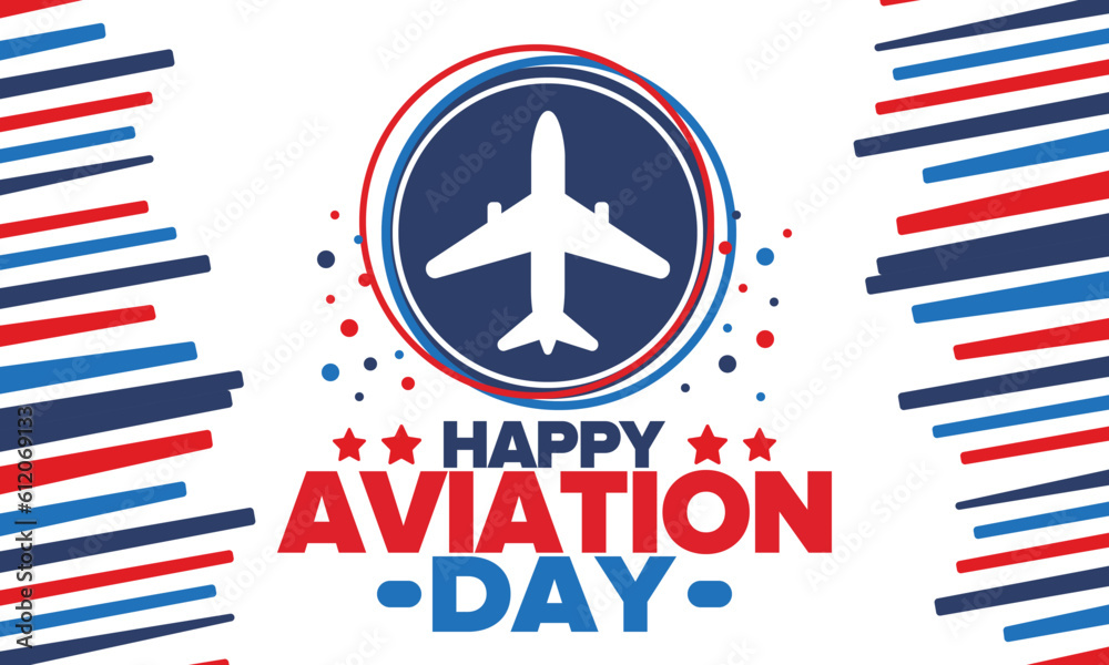 National Aviation Day in United States. Holiday, celebrated annual in August 19. Design with airplane and american flag. Patriotic element. Poster, greeting card, banner and background. Vector National Aviation Day in United States. Holiday, celebrated annual in August 19. Design with airplane and american flag. Patriotic element. Poster, greeting card, banner and background. Vector