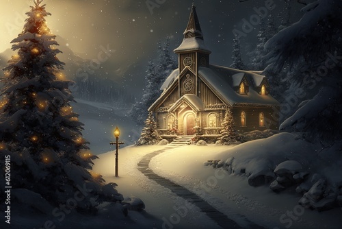 A Christmas background with a snowy atmosphere generated by AI © Resi
