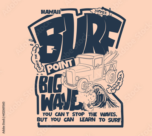 surf car drawing for t-shirt printing
