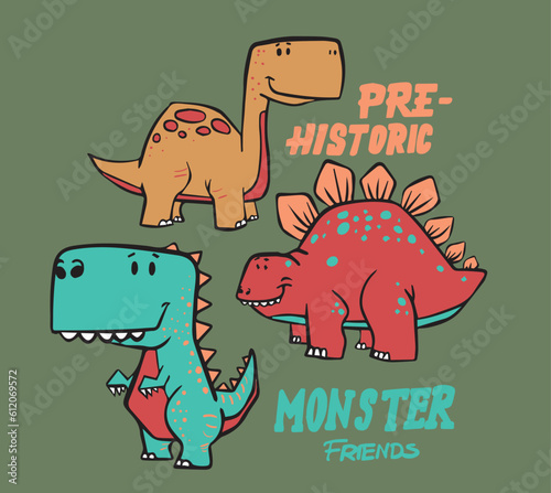 Dinosaurus vector illustrations. For t-shirt prints and other uses © basws