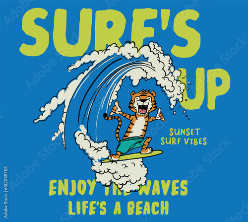 vector surf tiger illustration for t shirt print