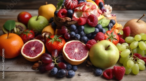 Brain with fruits concept of healthy living and eating