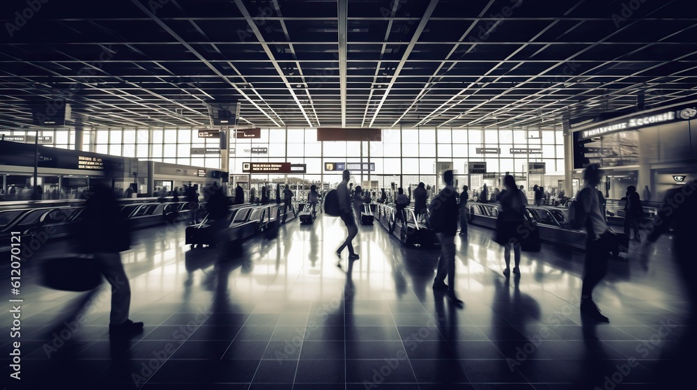 Busy airport terminal. Generative AI