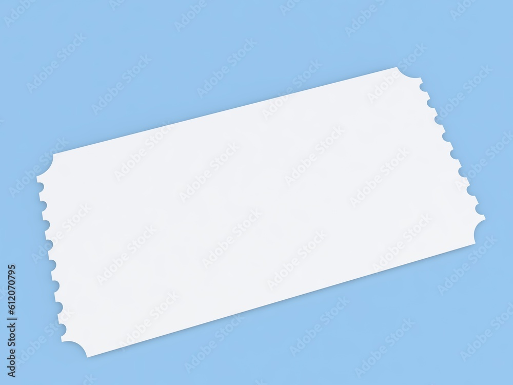 Tear-off paper coupon blank on a blue background. 3d render illustration.