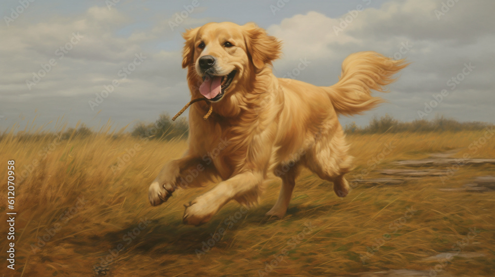 A retriever enthusiastically chasing its own tail, showcasing its endless source of entertainment Generative AI