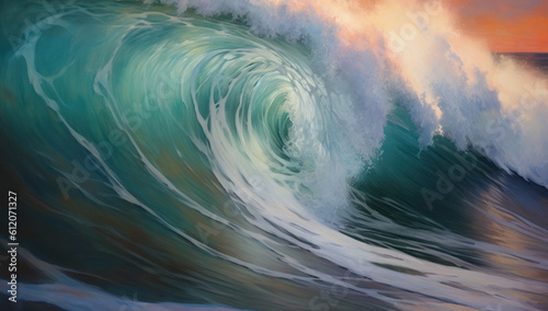 Capturing the power and beauty of a majestic wave in a stunning abstract seascape  symbolizing the tranquility and turbulence of nature s motion ocean s majesty. Ai generative.