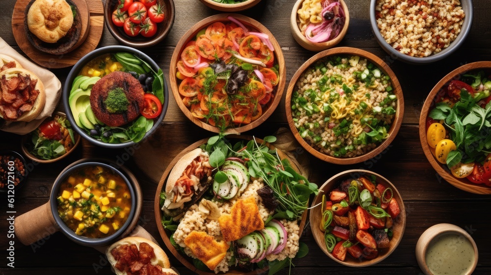 Assortment of healthy food dishes Assortment of healthy food dishes