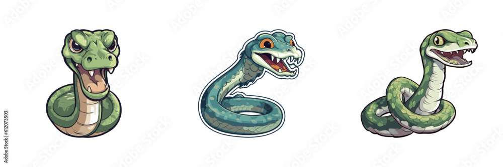 Obraz premium Cartoon snake on a white background. Vector illustration.