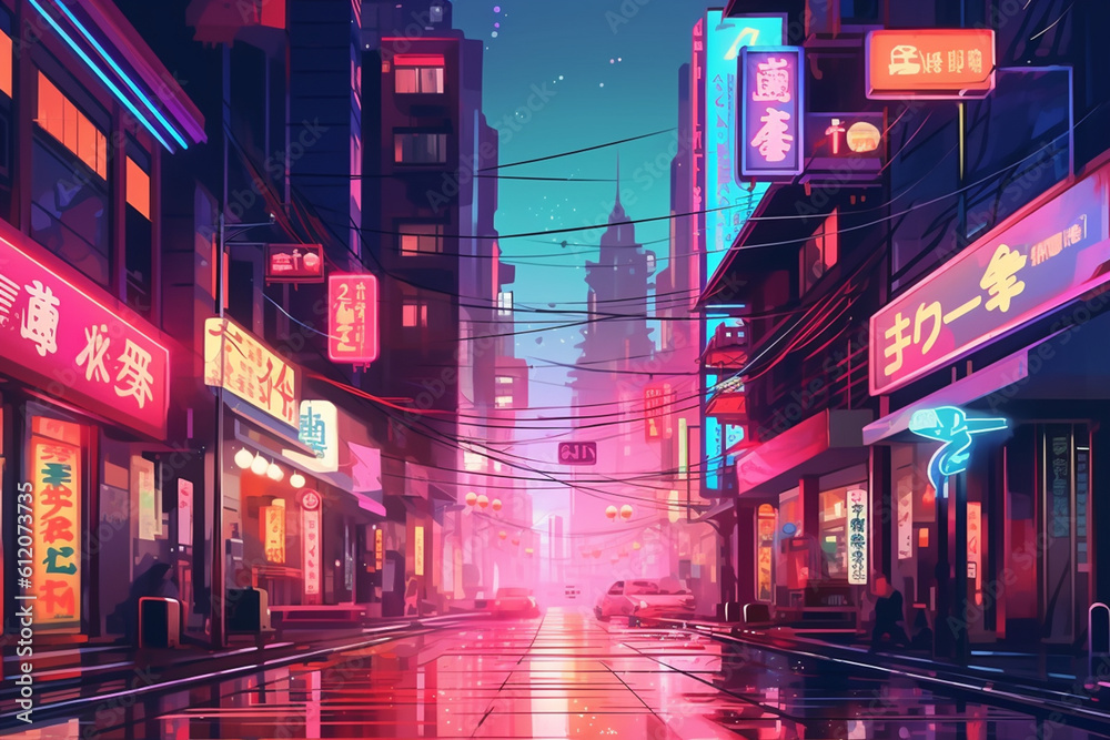 street, japan city, anime