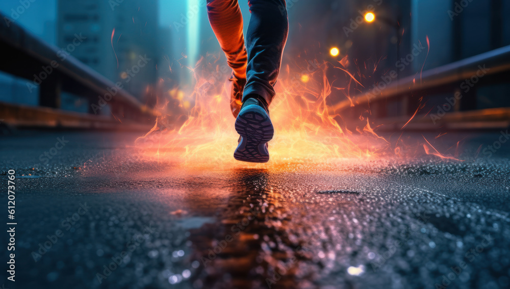 A dynamic display of speed, fitness, and athleticism on the road to health and happiness. Unleashing the power of urban running. Ai generative. A dynamic display of speed, fitness, and athleticism on the road to health and happiness. Unleashing the power of urban running. Ai generative.