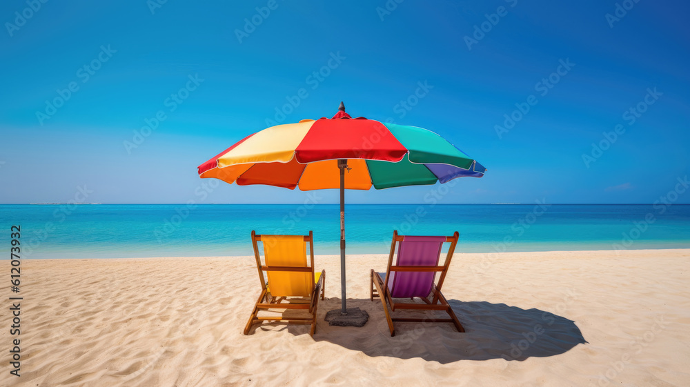 Chairs and umbrella on the beach in summertime