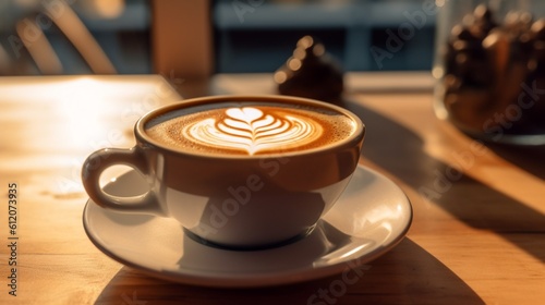 Coffee cup of latte art heart shape