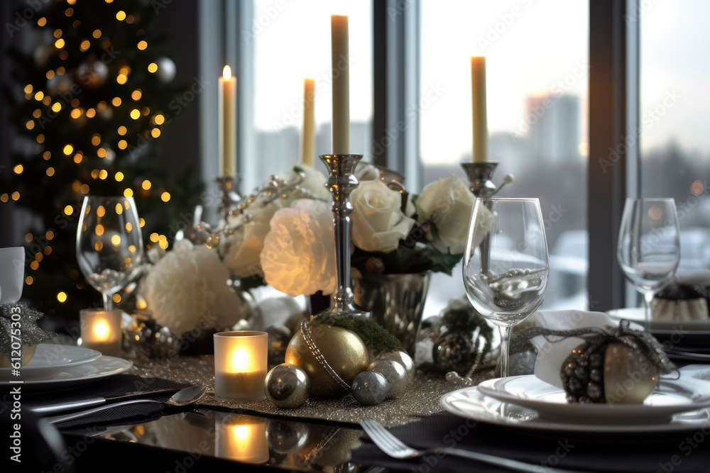 Christmas and New Year lifestyle table setting Christmas and New Year lifestyle table setting