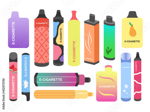 Set of colorful disposable electronic cigarette