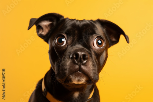 Generative AI. a cute dog with bulging eyes on a yellow background © imur