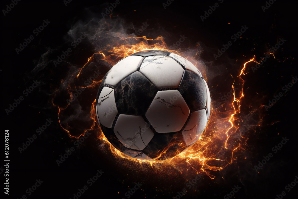 soccer ball with fire, ai generated