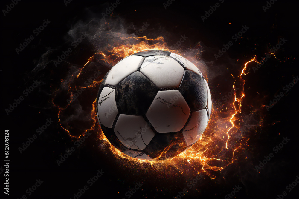 Naklejka premium soccer ball with fire, ai generated