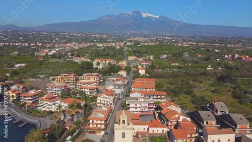 View of Stazzo old city, Catania, Sicily, Italy. Summer beach and sea photo
