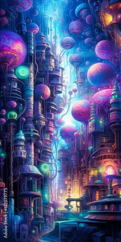 Painting of trans-Neptunian Ionian cycle  city. city in anime style  16 bit color scheme. Generative Ai.