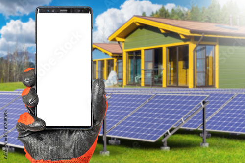 Solar energy. Phone with wh...