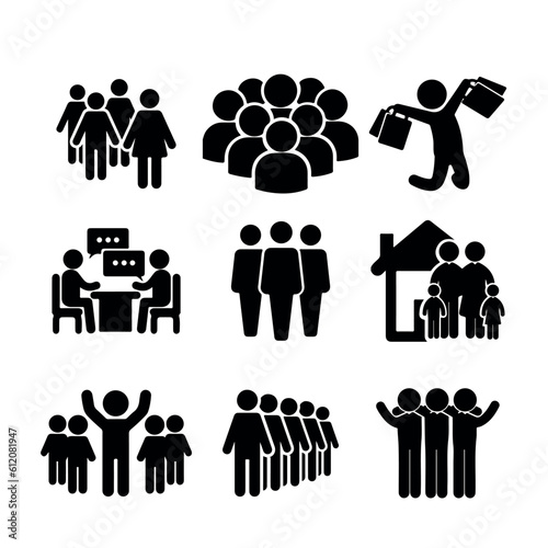 Murais de parede set of icons with people in a team, work, home, office, leadership, negotiation, interview, shopping, business