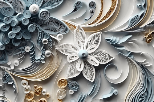 Floral paper quilling winter theme background Generative AI