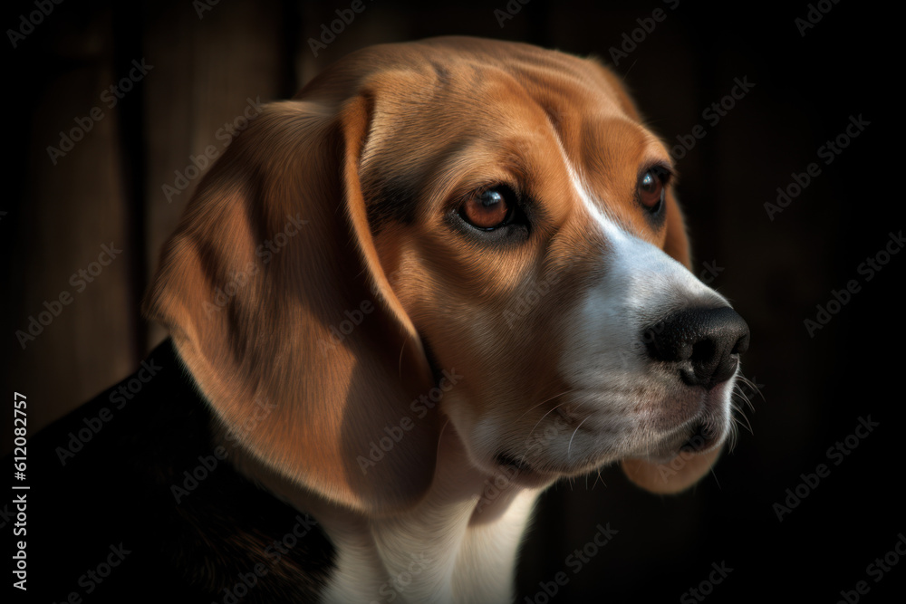 Portrait of a dog of the Beagle breed close-up, generative ai