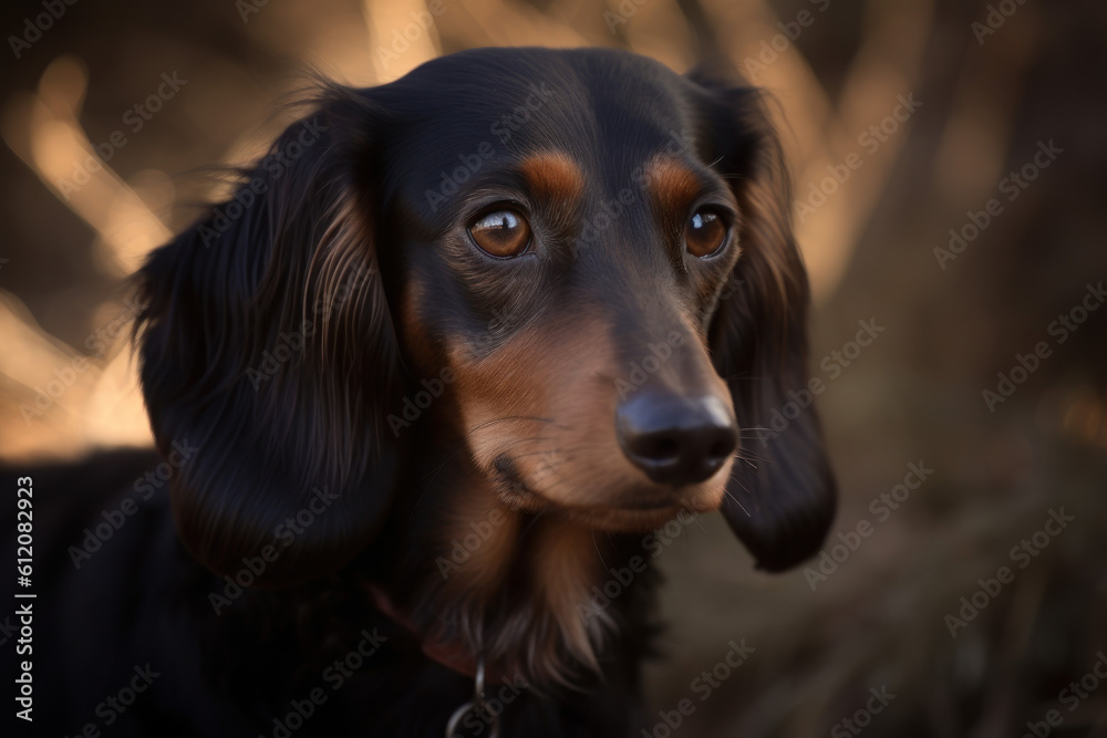 Portrait of a dog of the Dachshund breed close-up, generative ai