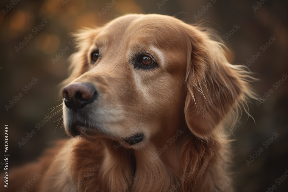 Portrait of a dog of the Golden Retriever breed close-up, generative ai
