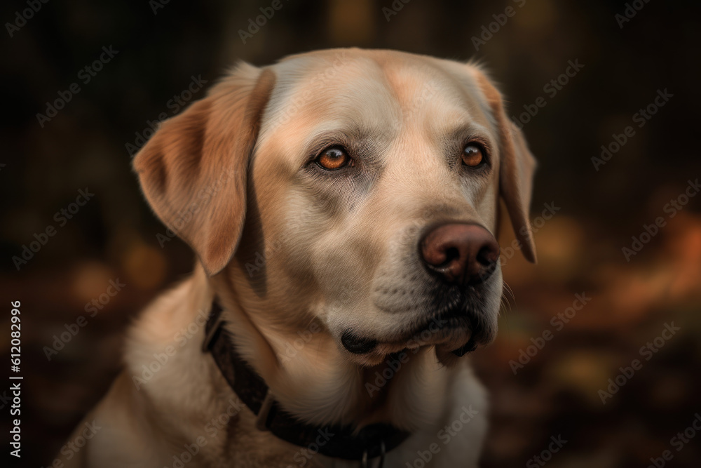 Portrait of a dog of the Labrador Retriever breed close-up, generative ai