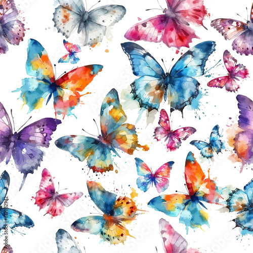 Seamless pattern of watercolor butterflies. Vector illustration