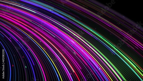 Abstract neon pink and purple theme light streaks loop bend motion background, cybercity wire lines loop, cyberpunk technology motion background
