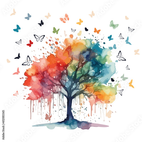 rainbow tree with butterflies. Vector illustration